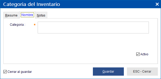 Pantalla Categoria del Inventario - Abarrotes punto de venta