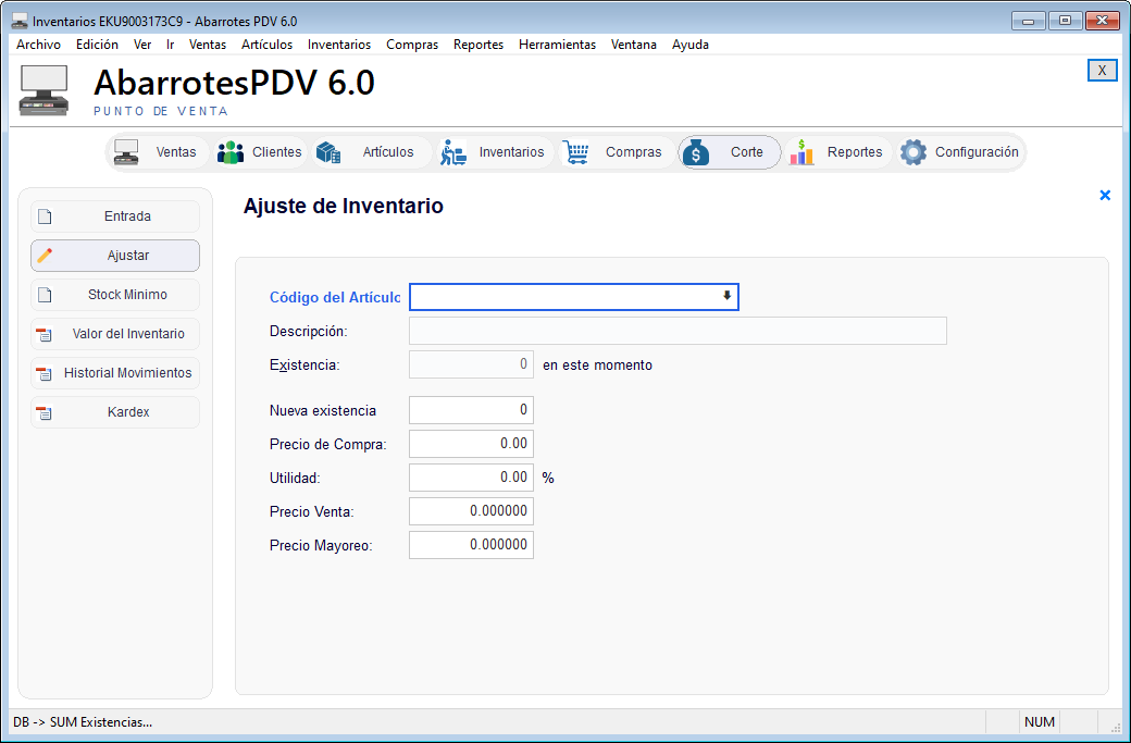 Pantalla Ajuste de inventario - Abarrotes punto de venta Pantalla Ajuste de inventario - Abarrotes punto de venta